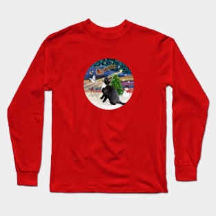 "Christmas Magic" with a Black and White Tuxedo Cat Long Sleeve T-Shirt